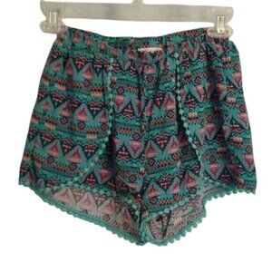 Epic Threads Size L Shorts Girls Aztec Geo Geometric Print Trim Turquoise